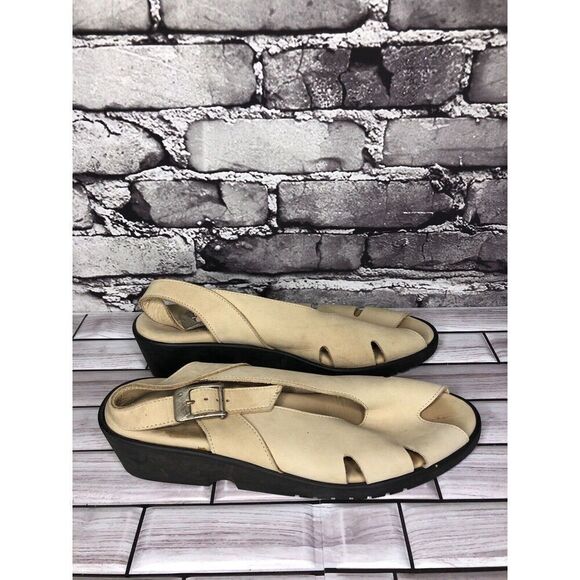 ZANTE Beige Tan Nubuck Leather Casual Wedge Strap Sandals Women Sz 39EU/8.5M US - Picture 3 of 16
